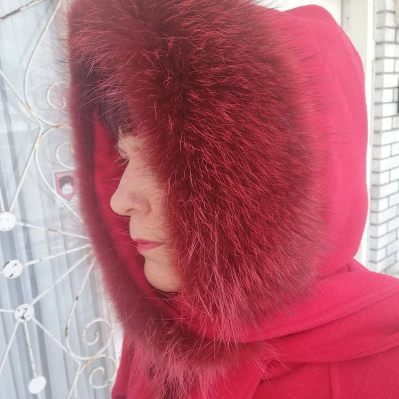 Red Hooded Winter Coat PURE VIRGIN WOOL FITS XL 1X